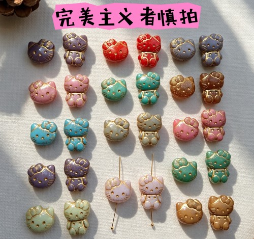 捷克进口kT猫猫复古捷克玻璃珠DIY饰品手作材料耳环配件