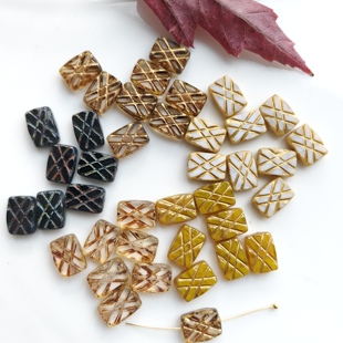 9mm矩形长方形diy串珠手链项链耳环材料 进口捷克琉璃珠菱格纹12