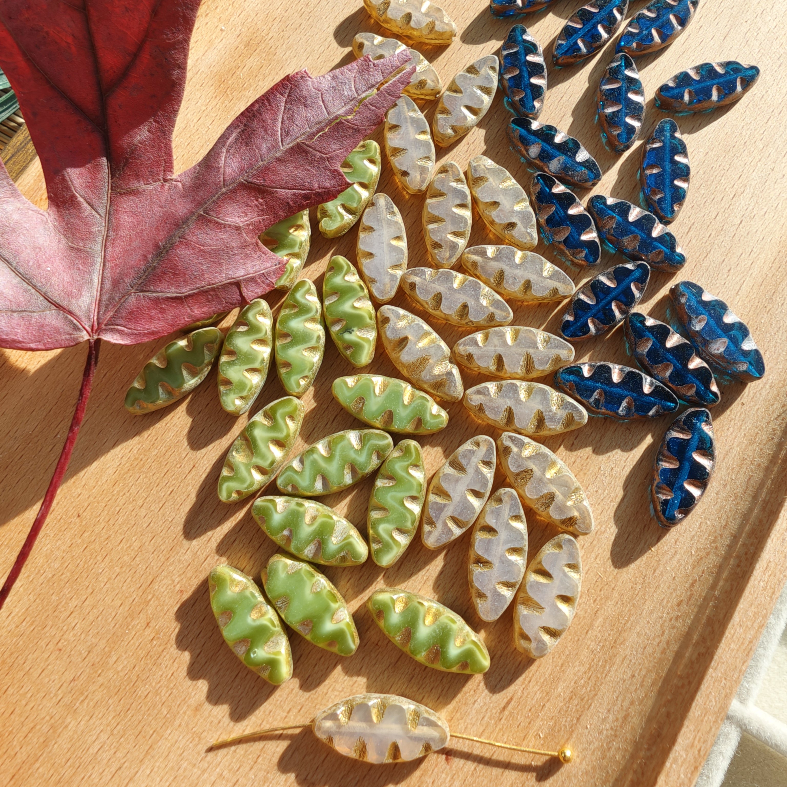 进口捷克琉璃珠锯齿柳叶波浪珠约18*7mm手工串珠材料diy饰品配件