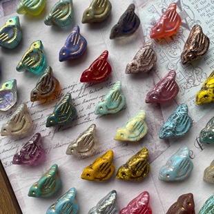 进口捷克琉璃约11x22mm立体小鸟diy手工手作串珠材料配件散珠
