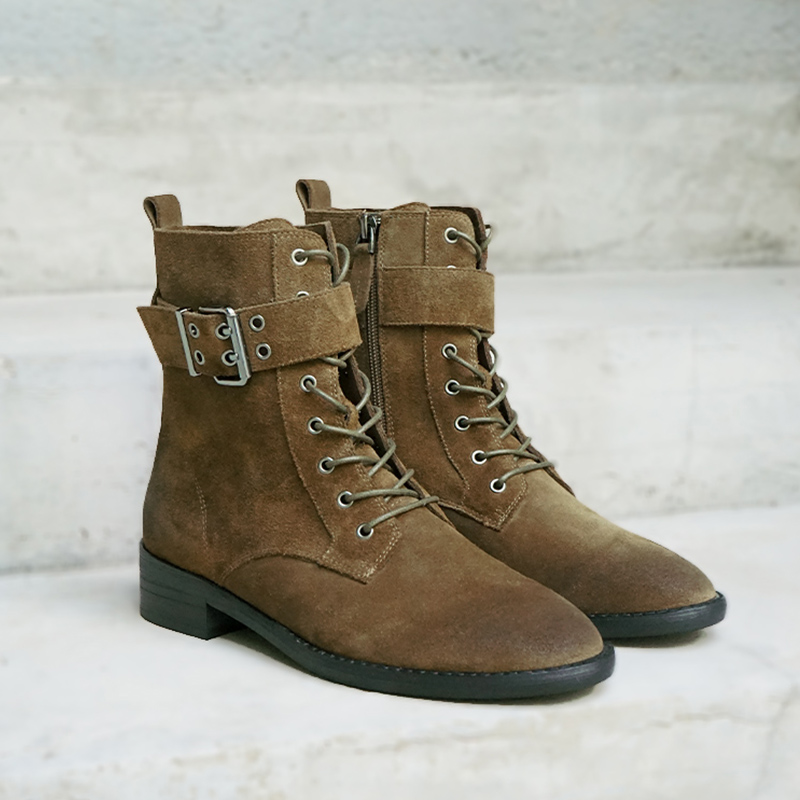 【狂欢价】Vintage篙奢牛反绒英伦复古擦色机车马丁靴 女短靴