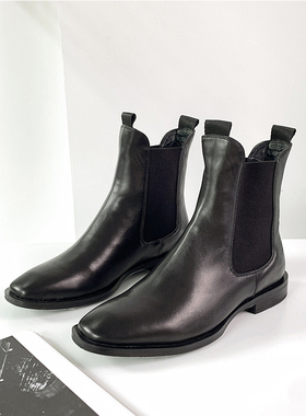 【35 36码 断码捡漏】复古高及显瘦方头胎牛皮切尔西短靴女