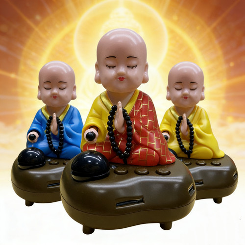 充电小和尚汽车摆件车载太阳能敲木鱼小沙弥创意车内车用装饰用品