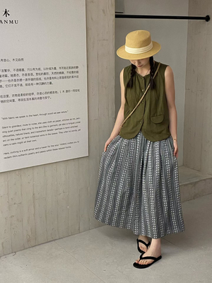 女装2026夏款新品棉麻半裙36531休闲文艺森日系碎花条纹半身裙女