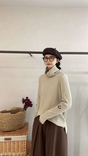 讠木女装2025初冬新打底衫32392纯色文艺百搭宽松大码弹力打底