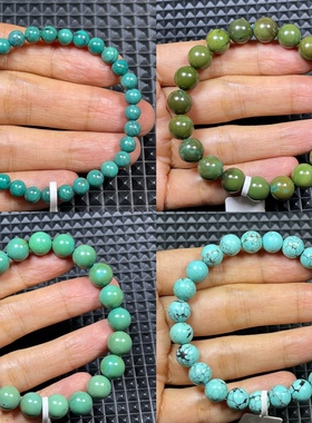 天然原矿高瓷湖北绿松石手串铁线圆珠单圈男女手链一图一物保真