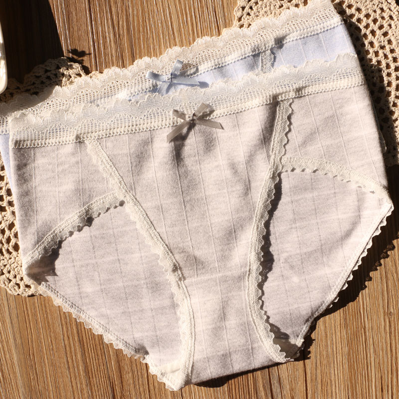 纯棉内裤女中腰日系格子