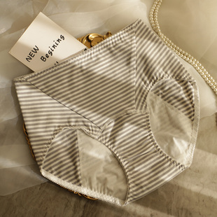 日系条纹纯棉高腰生理裤女士胖妹妹防漏内裤大码夜用姨妈裤