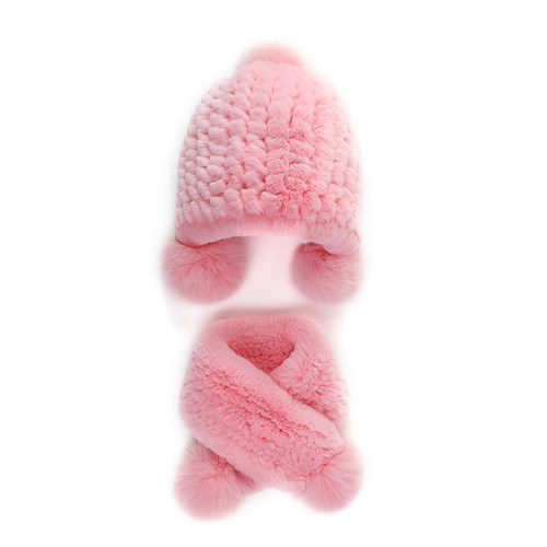 獭兔毛儿童帽子儿童帽子围巾套装