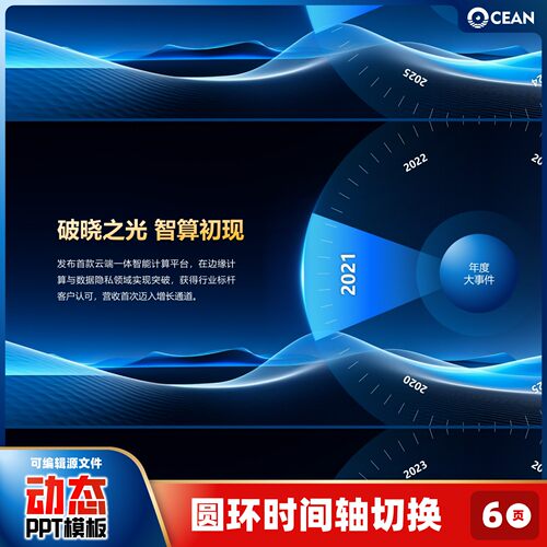 动态PPT模板-圆环时间轴平滑切换企业介绍发展历程可编辑修改