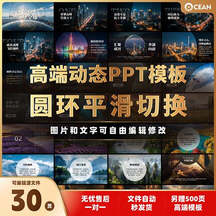 动态PPT模板30页高端动画圆环切换平滑效果可编辑源文件图片排版