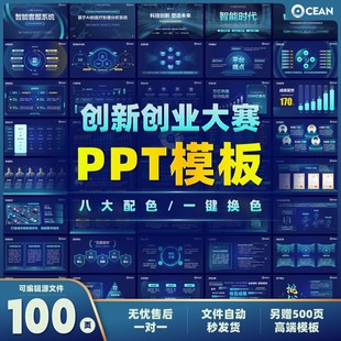 100页高端科技风创赛PPT模板互联网+国金级PPT模板创新创业大赛