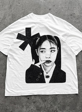 Camiseta holgada con gráfico grunge Y2K短袖 短T 潮 街头滑板