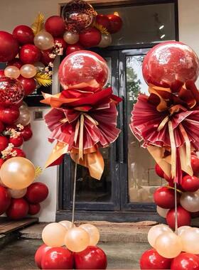 宝石红色系气球链立柱拱门商场活动布置门店铺开业周年庆装饰路引