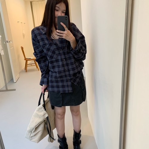 复古格纹宽松长袖学院风衬衫女