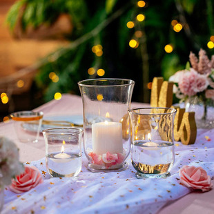 浪漫晚餐样板间装 玻璃烛台欧式 饰烛台摆件玻璃风灯圣诞节蜡烛杯