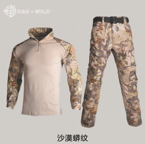 战狼同款春夏长袖迷彩蛙服黑色T恤蛙服蟒纹迷彩服男 蛙人服耐磨野