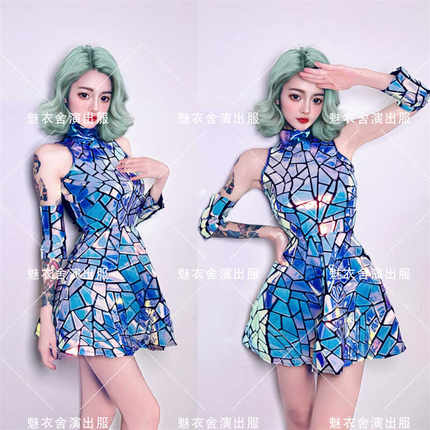 夜店酒吧镭射镜片DS爵士表演服酒吧GOGO演出服DJ歌手科技感舞台装