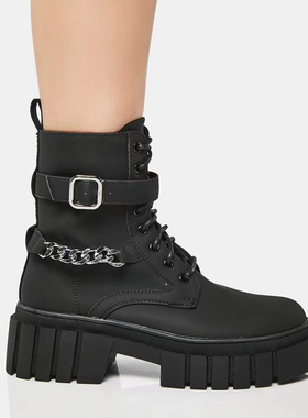 Delias靴子正品漆皮黑色美式中底dollskill靴厚底踝靴中筒靴马丁