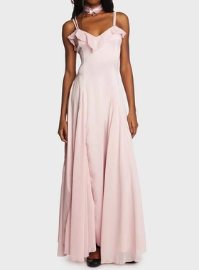 正品dollskill美国购性感吊带荷叶边迷你粉红甜心公主连衣裙