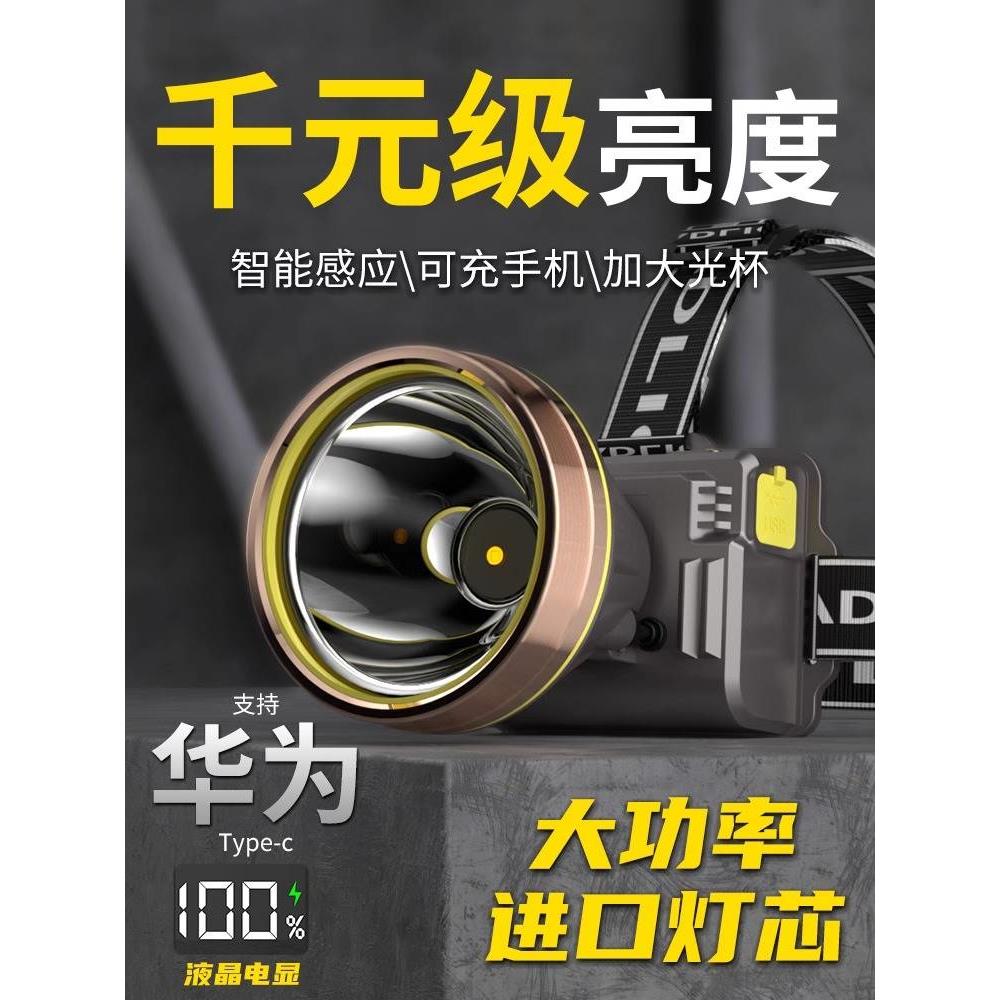 德国超亮光头灯充电超长续航2023新款钓鱼头灯专用感应头戴式矿灯