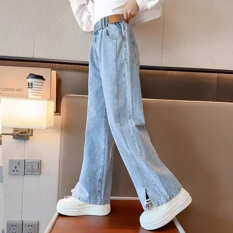 女童裤子牛仔裤2025新款儿童春秋款阔腿休闲裤洋气中大童秋装长裤