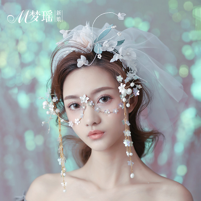 Mengyao bride Aesthetic Korean personality have cash less than that is registered in the accounts Headdress Flower Sen family literature Trend tassels glasses Wedding Jewelryin the Accessories/Leather belt/Hat/Muffler , Wedding dress accessories , Veil  category - from Buy2taobao.com to provide professional Taobao agent buy service