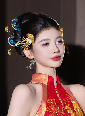 梦瑶新款新娘头饰重工高级感爆款潮流新中式凤凰秀禾服结婚发饰品