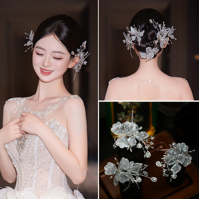 新款森系新娘头饰仙气羽毛蝴蝶发夹高级感百搭婚纱精灵礼服配饰品