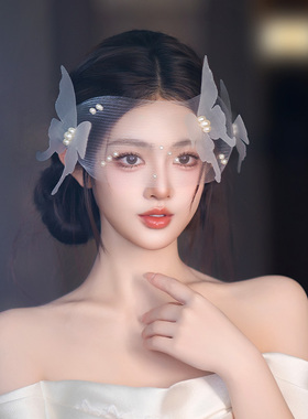 唯美法式新娘发饰白色花朵仙气甜美氛围感蝴蝶写真旅拍配饰品新款