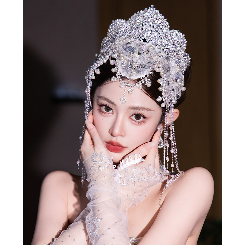 新娘主纱头饰奢华重工高级感造型新款爆闪珍珠流苏灵动婚纱配饰品图片