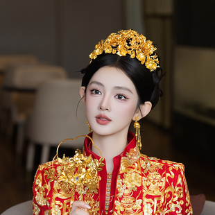 新娘金色中式发冠汉服婚礼旗袍富贵高级感造型风铃流苏百搭头饰女