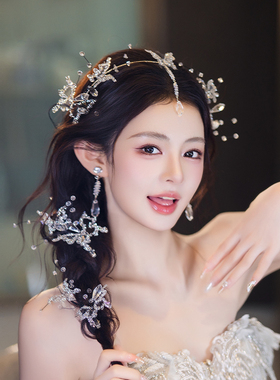 新娘婚纱头饰超仙蝴蝶韩式精致甜美公主造型配饰敬酒晨袍礼服发饰