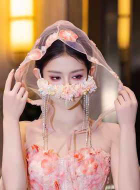 森系新娘仙气小众高级手工仿真彩色花朵锆石流苏口罩时尚造型配饰