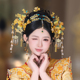新娘发饰新款 眉心坠秀禾旗袍发饰 金色花朵水晶流苏减龄饱满发箍款