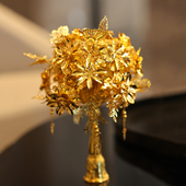 金色新娘结婚手捧花新款 喜扇婚礼秀禾服金属手工蝴蝶中式 古典配饰