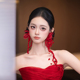 高级感新娘耳饰复古红夸张不规则娟纱流苏亮片婚礼旗袍敬酒服配饰