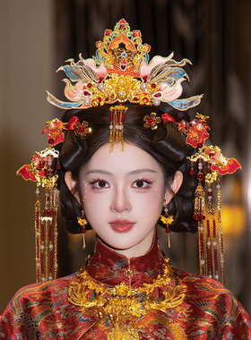 传统新娘发饰明制汉服刺绣工艺婚礼凤冠精致出片时尚古风配饰套装