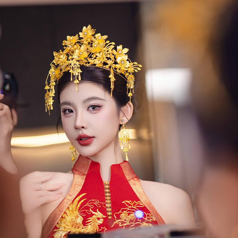 新娘中式金色爆款高级感凤冠带流苏宫廷华丽大气秀禾国风结婚头饰
