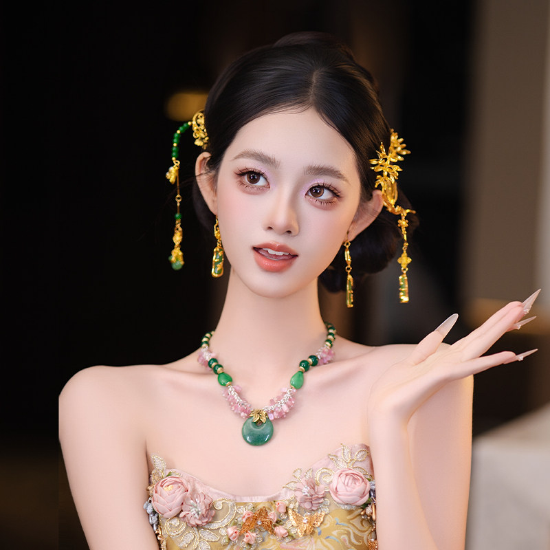 新娘新中式旗袍头饰金色凤凰发簪国风古典高级晨袍造型秀禾服发饰