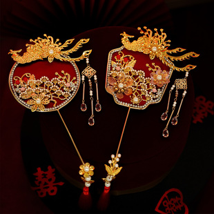 新娘喜扇简约古风小团扇唯美凤凰流苏拍照精致礼服晨袍配饰品扇子