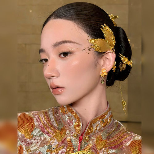2026新款新娘发饰侧边金色手作新中式耳挂婚礼精致龙凤褂高级配饰