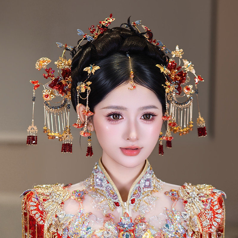 2026新娘发饰小巧精致手工流苏侧边发夹婚礼秀禾服古典龙凤褂头饰