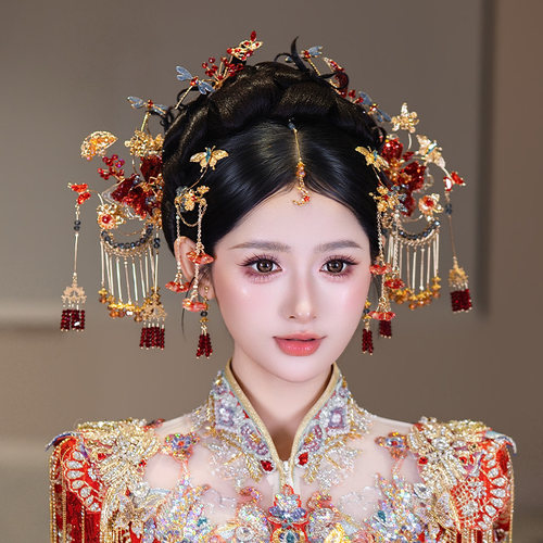 2026新娘发饰小巧精致手工流苏侧边发夹婚礼秀禾服古典龙凤褂头饰