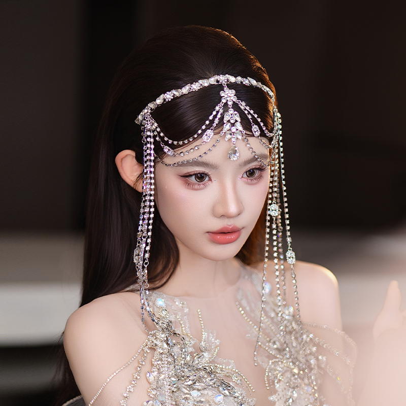 新款新娘奢华闪钻流苏头饰异域风婚纱优雅重工高级感造型礼服发饰