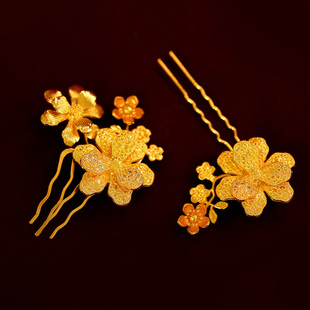 金色系新娘头饰龙凤褂结婚花朵发梳发钗秀禾婚礼跟妆配饰褂黄发饰