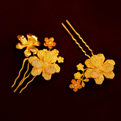 金色系新娘头饰龙凤褂结婚花朵发梳发钗秀禾婚礼跟妆配饰褂黄发饰