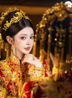 新娘精致小巧高级感新中式古装全金色2026新款流苏龙凤褂秀禾头饰