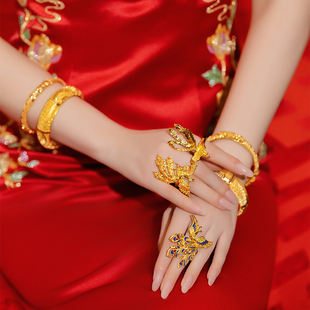 中式新娘古法金色奢华小众高级感凤凰戒指宫廷婚礼汉服造型配饰品