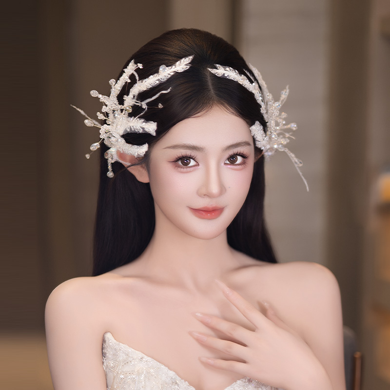 韩系新娘发饰气质羽毛仙气发夹婚纱舞会晚宴结婚礼服新款配套发饰